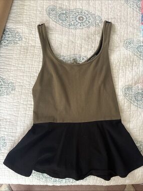 Express Olive and Black Peplum Tank Top